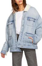 Women's Volcom Woodstone Fleece Trim Denim Jacket - Blue