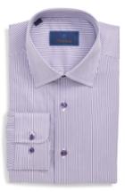 Men's David Donahue Regular Fit Stripe Dress Shirt - 32/33 - Purple