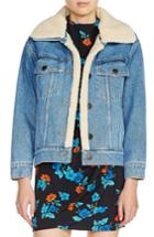 Women's Maje Faux Shearling Lined Denim Jacket - Blue