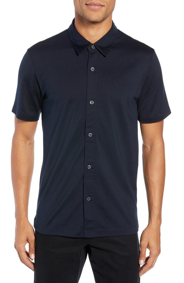 Men's Theory Incisi Slim Fit Knit Silk Blend Shirt - Blue