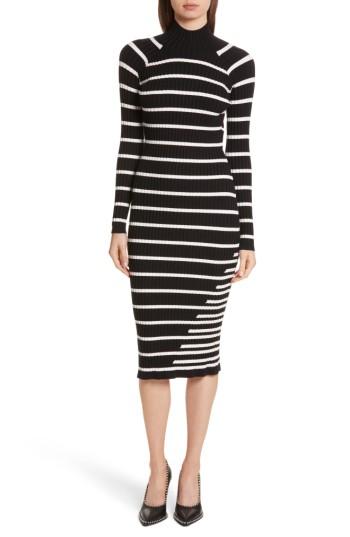 Women's T By Alexander Wang Stripe Knit Turtleneck Dress - Black