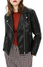 Women's Topshop Dolly Leather Biker Jacket Us (fits Like 0-2) - Black