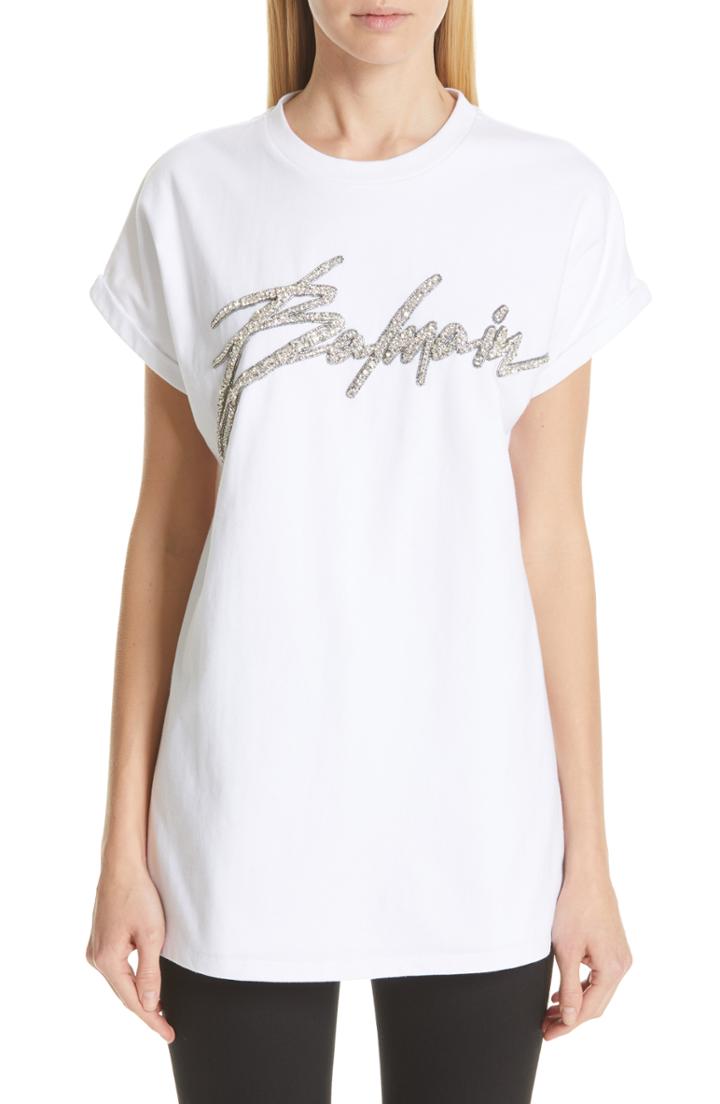Women's Balmain Signature Logo Embellished Tee Us / 38 Fr - White