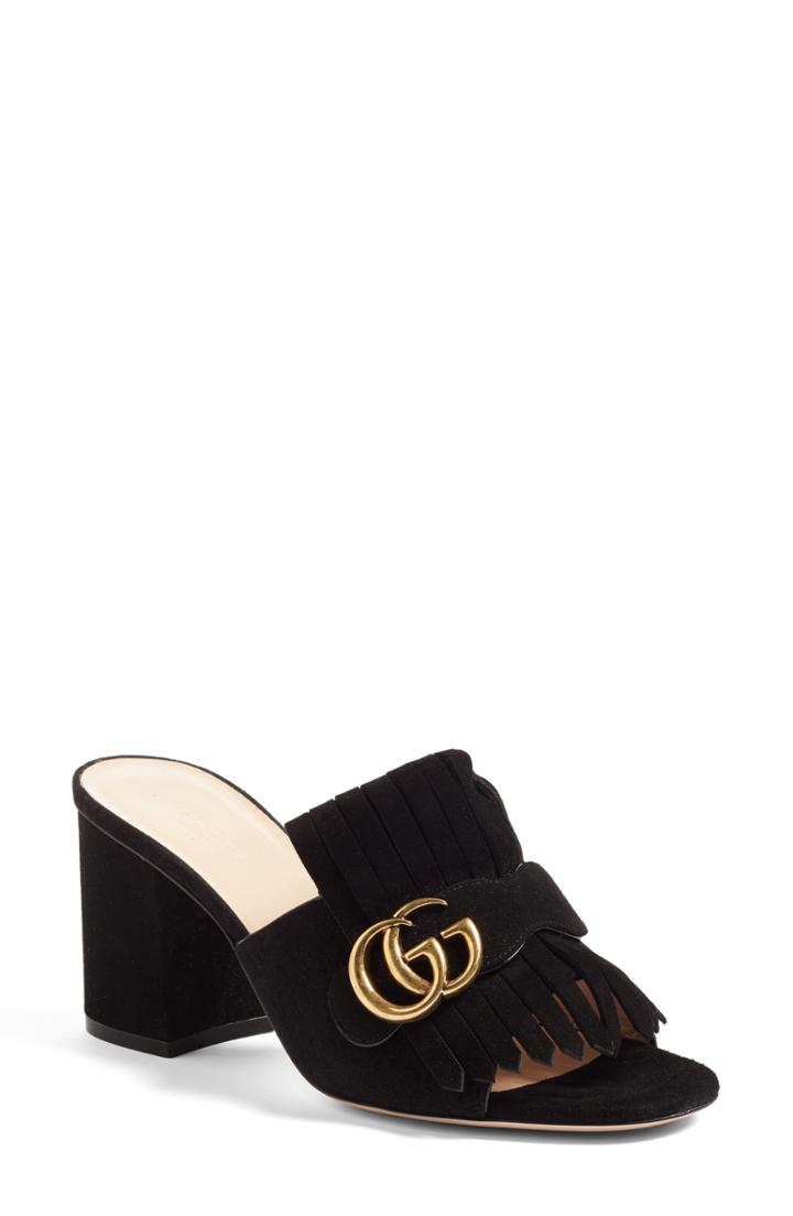 Women's Gucci Gg Marmont Peep Toe Mule .5us / 34.5eu - Black