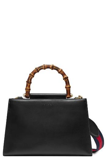Gucci Medium Nymphea Bicolor Leather Top Handle Satchel - Black
