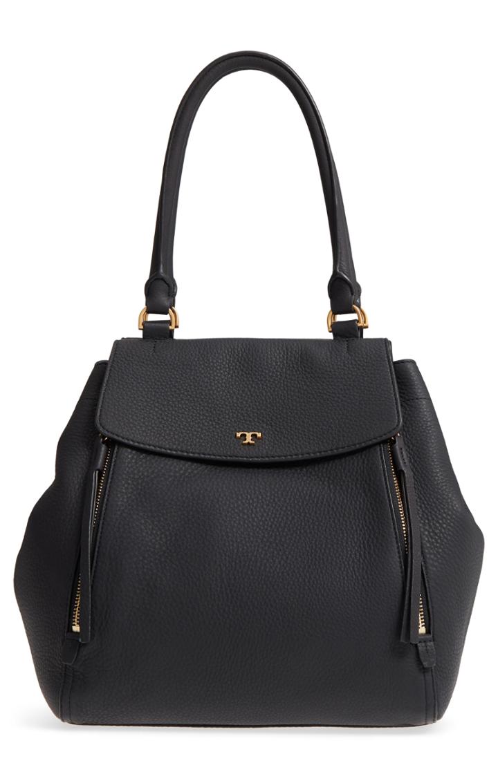 Tory Burch Half Moon Leather Tote - Black