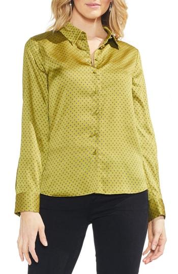 Women's Vince Camuto Trinket Geometric Pattern Button Up Blouse, Size - Green