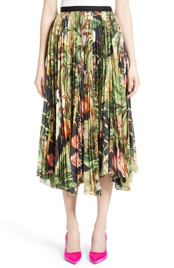 Women's Adam Lippes Print Cotton Voile Pleated Skirt
