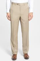 Men's Berle Self Sizer Waist Flat Front Wool Trousers X Unhemmed - Beige