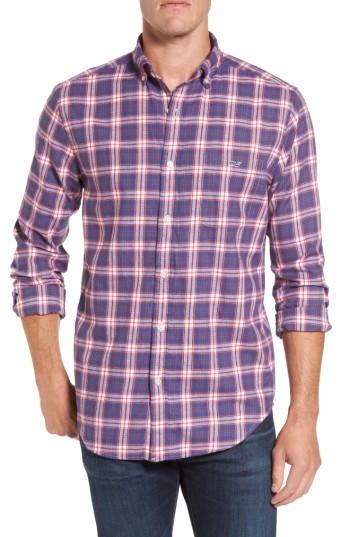 Men's Vineyard Vines Classic Fit Silver Peak Plaid Performance Sport Shirt - Red