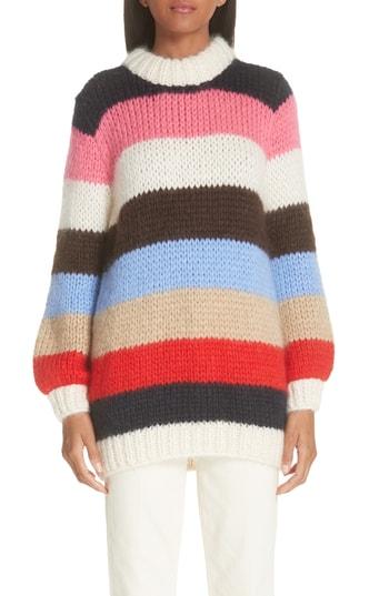 Women's Ganni Julliard Multistripe Mohair & Wool Sweater - White