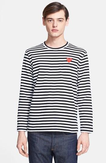 Comme Des Garcons 'play' Long Sleeve Stripe Crewneck T-shirt