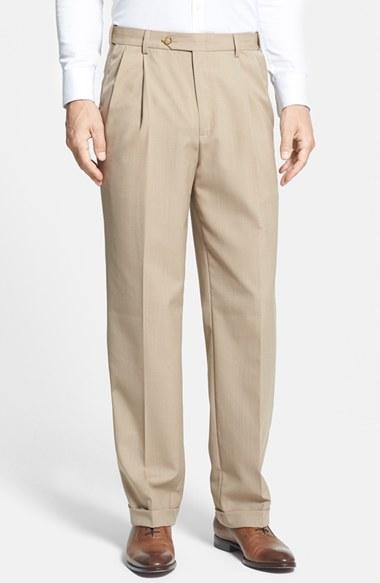 Men's Berle Self Sizer Waist Pleated Trousers X Unhemmed - Beige
