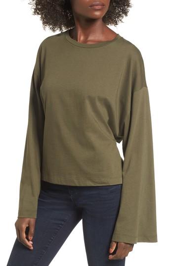 Women's Tie Back Bell Sleeve Top - Green