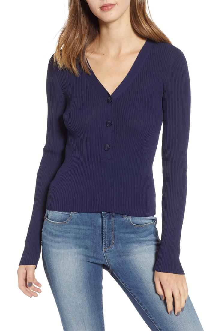 Women's Leith Rib Henley, Size - Blue
