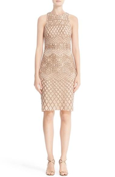 Women's Rachel Gilbert Beaded High Neck Sheath Dress