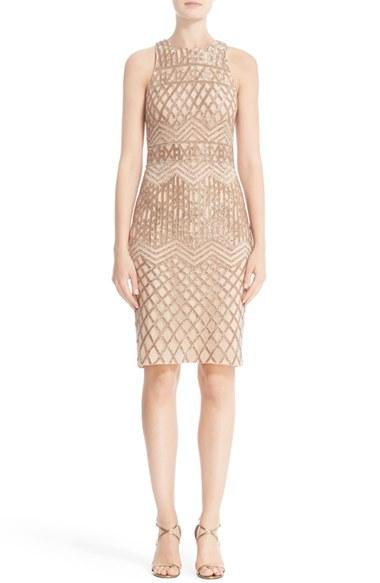 Women's Rachel Gilbert Beaded High Neck Sheath Dress