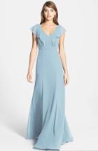 Women's Jenny Yoo 'cecilia' Ruffled V-neck Chiffon Long Dress, Size - (online Only)