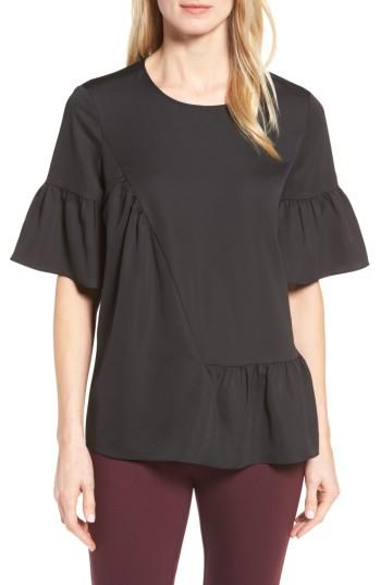 Petite Women's Halogen Ruffle Sleeve Top, Size P - Black