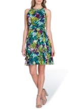 Women's Tahari Tropical Print Chiffon Dress - Blue/green