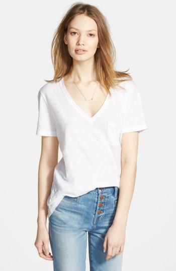 Women's Madewell 'whisper' Cotton V-neck Pocket Tee, Size - White