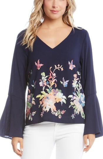 Women's Karen Kane Embroidered Bell Sleeve Top - Blue