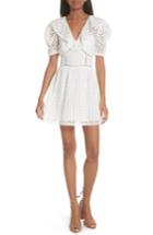 Women's Self-portrait Puff Shoulder Broderie Anglaise Dress - White