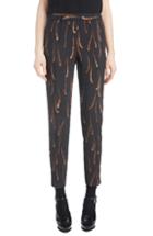 Women's Dries Van Noten Feather Print Drawstring Crop Pants Us / 38 Fr - Black