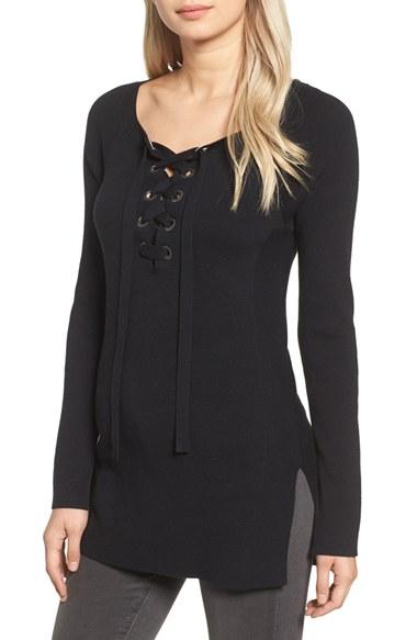 Women's Trouve Ribbed Lace-up Sweater