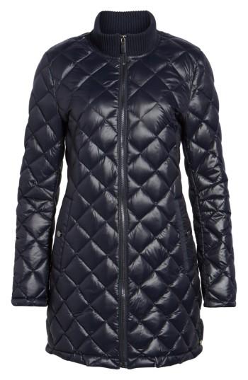 Women's French Connection Quilted Front Zip Coat - Blue