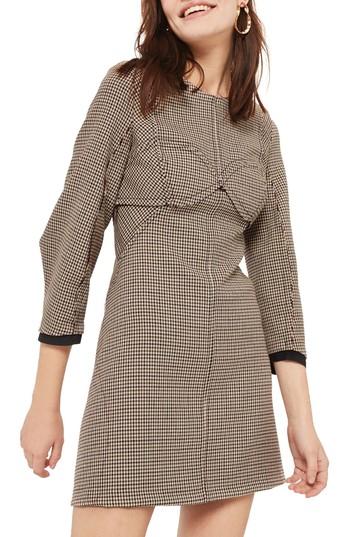 Women's Topshop Topstitch Check Shift Dress Us (fits Like 0) - Brown