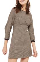 Women's Topshop Topstitch Check Shift Dress Us (fits Like 0) - Brown
