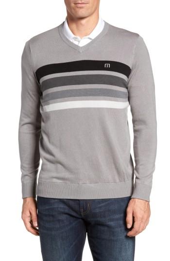 Men's Travis Mathew Lemkey Striped V-neck Sweater, Size - Grey