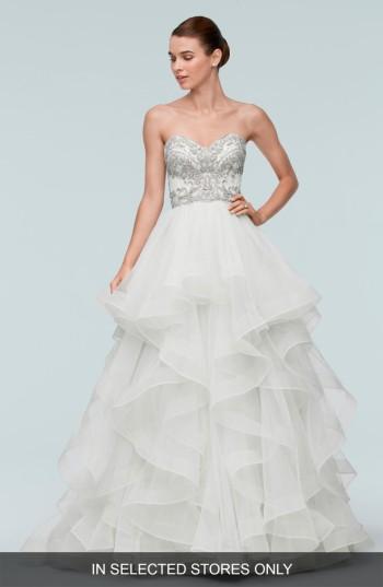 Women's Watters 'meri' Beaded Strapless Layered Tulle Gown, Size In Store Only - Ivory