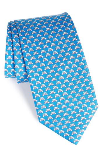 Men's Salvatore Ferragamo Dino Bear Print Silk Tie, Size - Blue