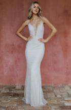 Women's Noel And Jean By Katie May Oh Baby Plunging Lace Trumpet Gown - Ivory