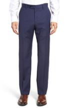 Men's Monte Rosso Flat Front Stripe Wool Trousers - Blue