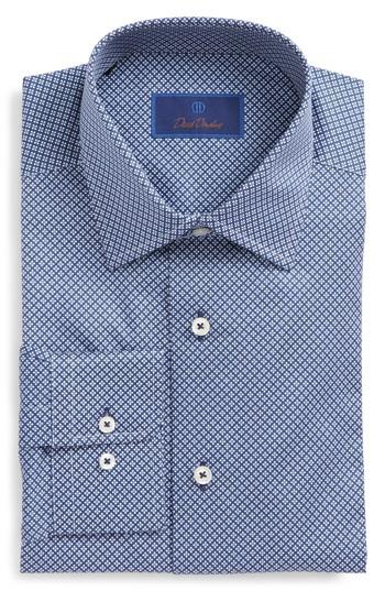 Men's David Donahue Regular Fit Geometric Dress Shirt .5 34/35 - Blue
