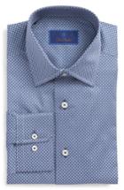 Men's David Donahue Regular Fit Geometric Dress Shirt .5 34/35 - Blue