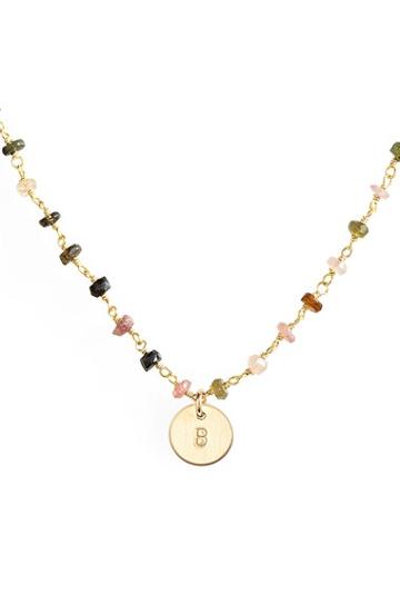 Women's Nashelle 14k-gold Fill Mini Initial Disc Tourmaline Chain Necklace