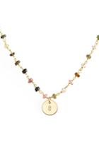 Women's Nashelle 14k-gold Fill Mini Initial Disc Tourmaline Chain Necklace