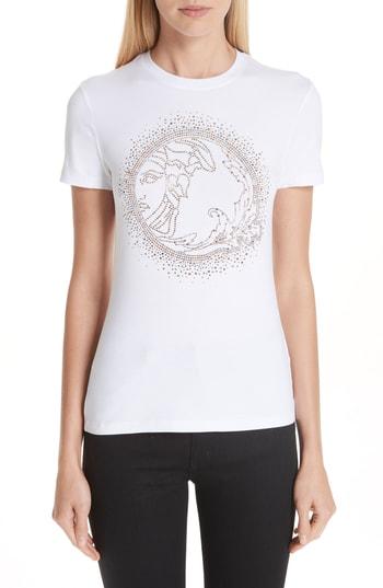 Women's Versace Collection Medusa Crystal Embellished Jersey Tee Us / 48 It - White