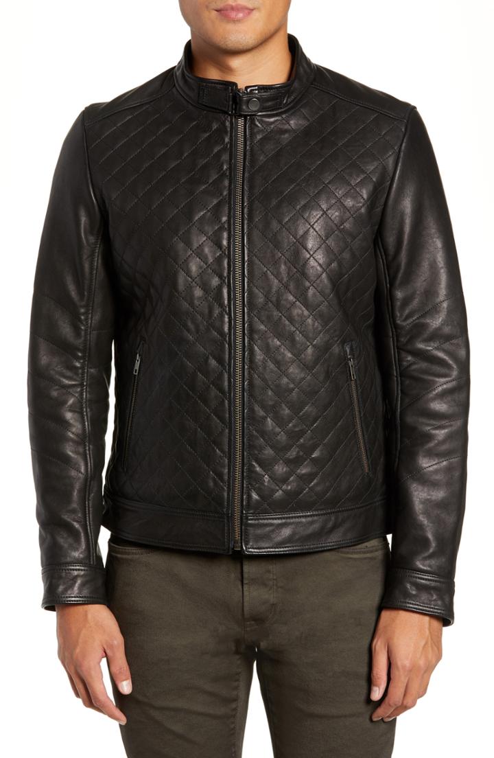 Men's Lamarque Diamond Quilted Leather Biker Jacket - Black