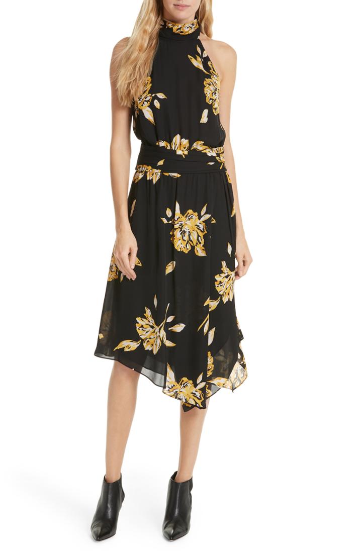 Women's Joie Kehlani Belted Floral Silk Dress - Black