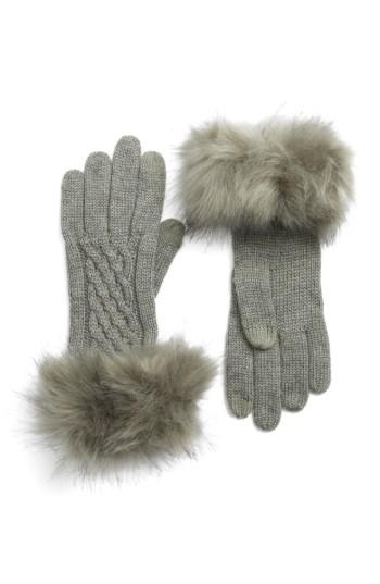 Women's Cc Faux Fur Trim Knit Tech Gloves, Size - Grey