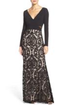 Petite Women's Xscape Jersey & Burnout Mesh Gown P - Black