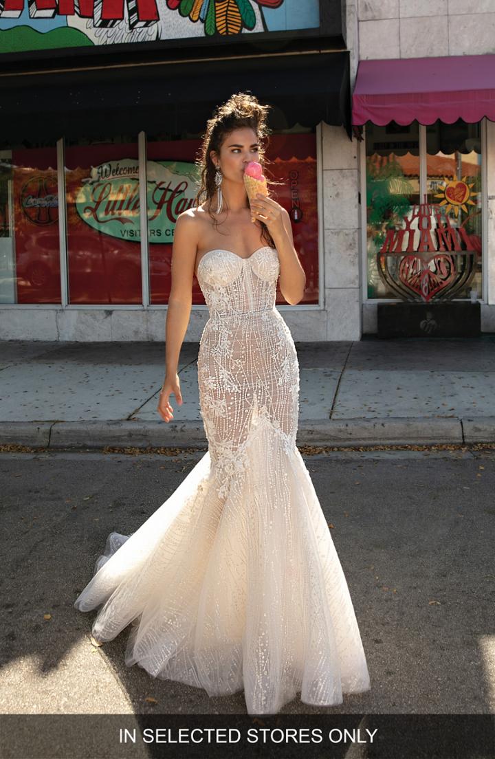 Women's Berta Beaded & Embroidered Strapless Mermaid Gown, Size - Ivory