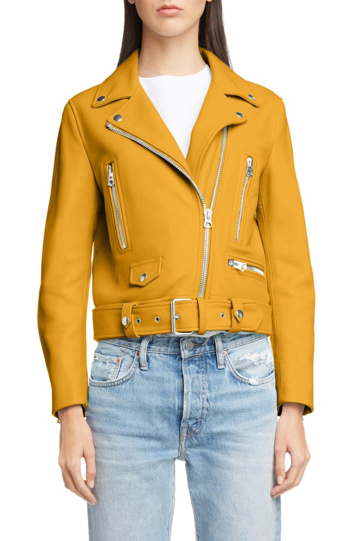 Women's Acne Studios Mock Core Leather Moto Jacket Us / 36 Eu - Yellow