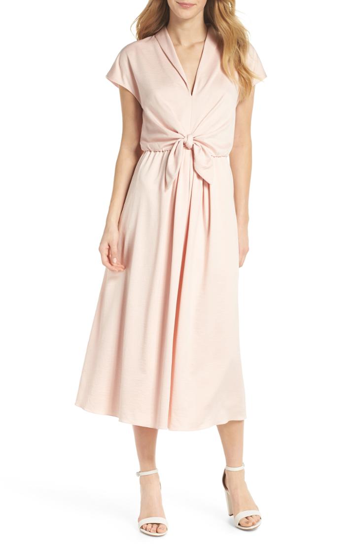 Women's Gal Meets Glam Collection Margie Tie Waist Satin Midi Dress - Pink