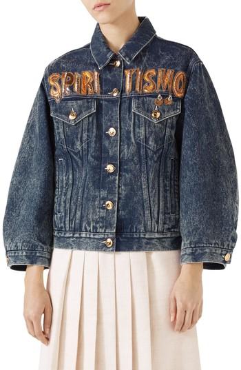 Women's Gucci Spiritismo Logo Denim Jacket Us / 36 It - Blue